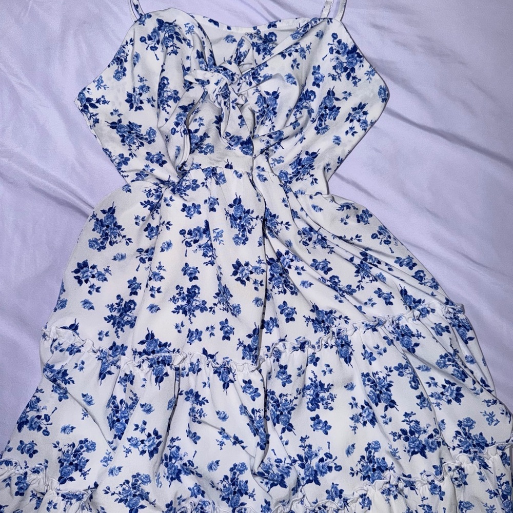 Hollister White and Blue Floral Mini Dress